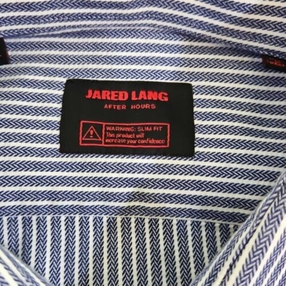 Jared Lang After Hours Shirt Men's XL Blue Cotton Herringbone Slim Fit Button-Up - Picture 6 of 16